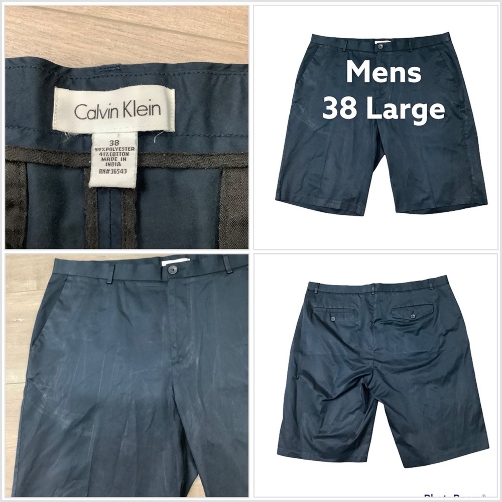 Men's Calvin Klein 38 L Large Chino Khakis Shorts Navy Blue Flat Front